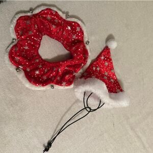 Small dog Santa costume with skirt, hat velvet lined with bells & fur trim NWOT